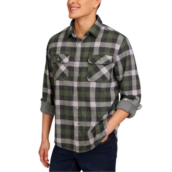 Chaps Men's Knit Flannel Shirt Green XL Stretch - Picture 2 of 10